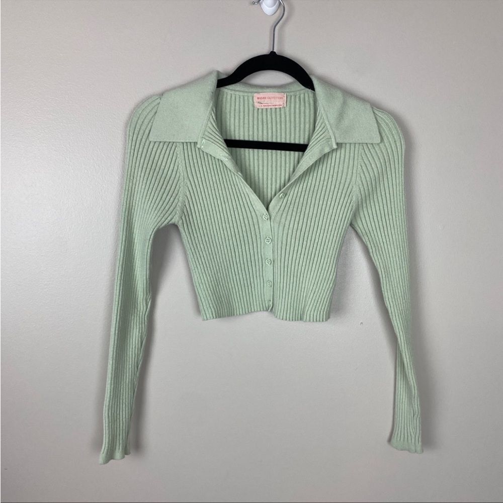 Urban Outfitters Light Mint Green Ribbed Button-Up Crop Top